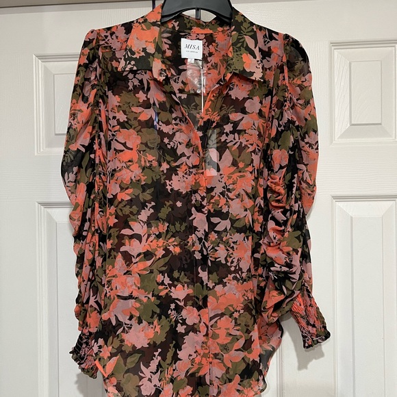 Misa Los Angeles Tops - NEW MISA LOS ANGELES JOANNE ORANGE FLORAL LONG SLEEVE BLOUSE